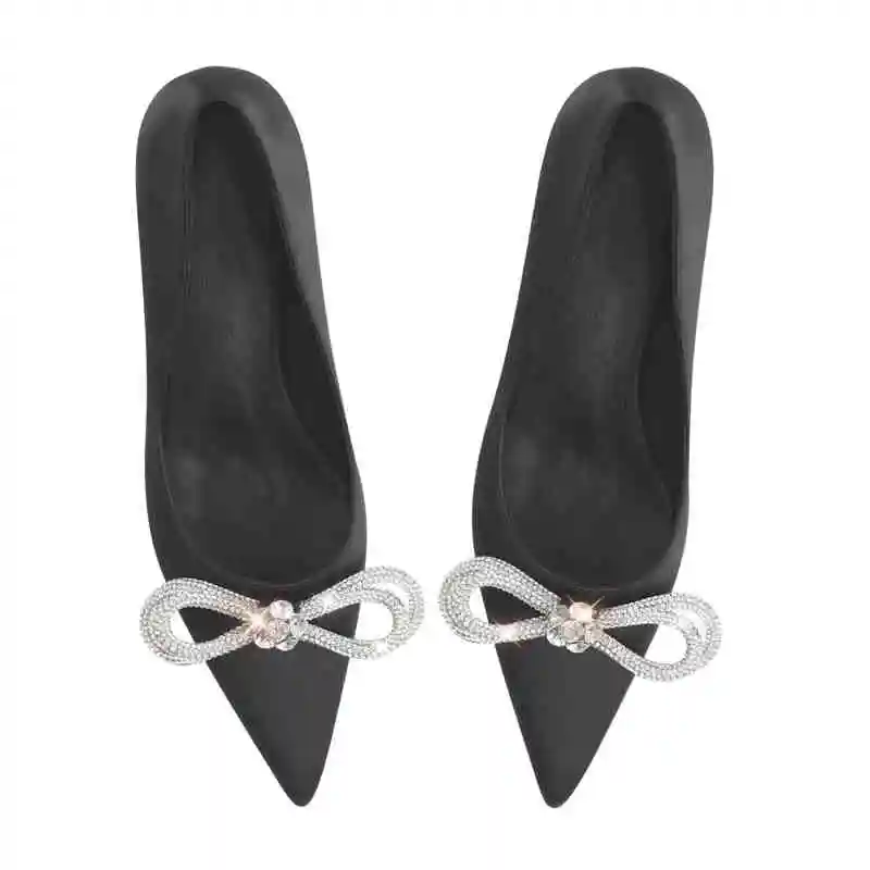 Onlymaker Women Pointed Toe Slip บน Rhinestone Bow 8ซม.สูง Stiletto ปั๊มชุดสำนักงานคลาสสิกขนาดใหญ่รองเท้าส้นสูง