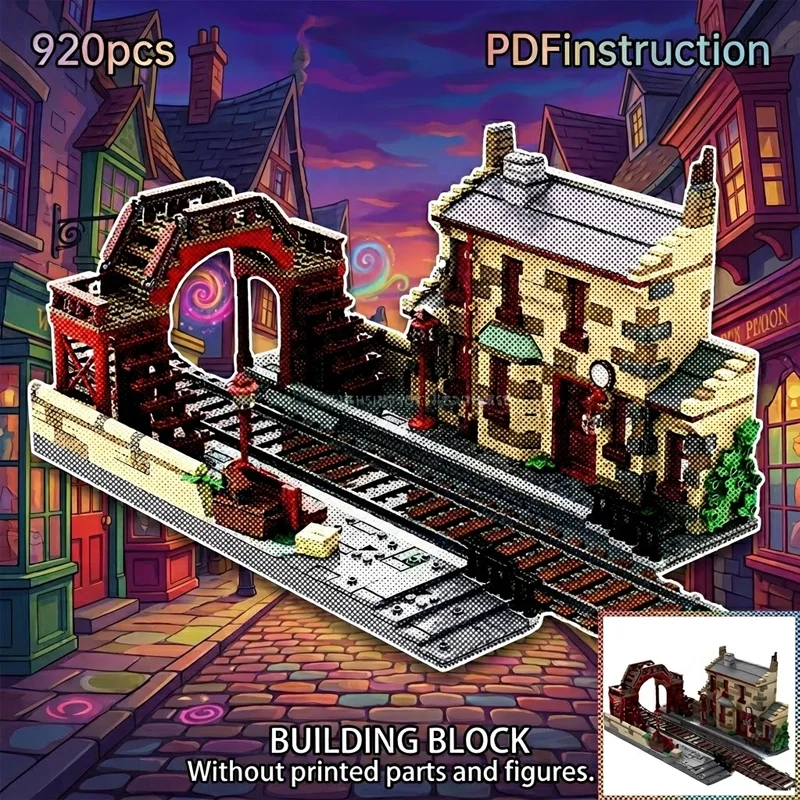 

Railway Bridge MOC Train Station Platform Expansion Kit Diorama Display Scene For 76423 Architecture Building Blocks Toy