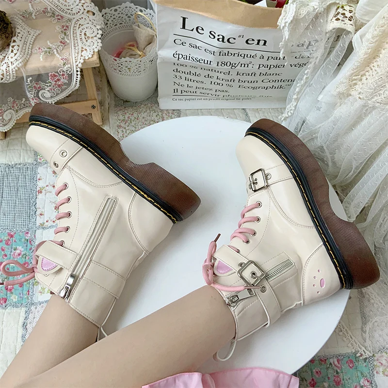 Sweet Loli Boots Japanese Harajuku Boots Women Autumn And Winter Fashion Goth White Short Boots Jk Uniform Lolita Boots