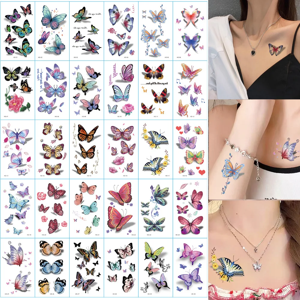 

30pcs 3D Butterfly Temporary Tattoo Stickers Aesthetic Summer Fake Tattoo Waterproof for Ladies Women Girl Wrist Face Hands Neck