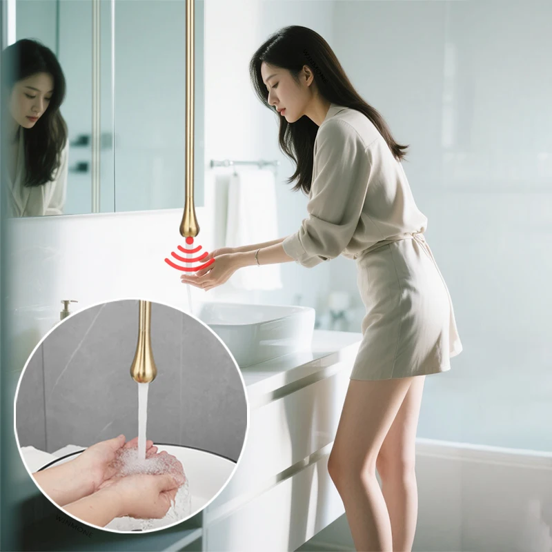 Modern Water Drops Bathroom Faucet Ceiling Design Basin Faucet Brass Mixer Washbasin Sensor Water Tap Bath Hot Cold Hotel Faucet