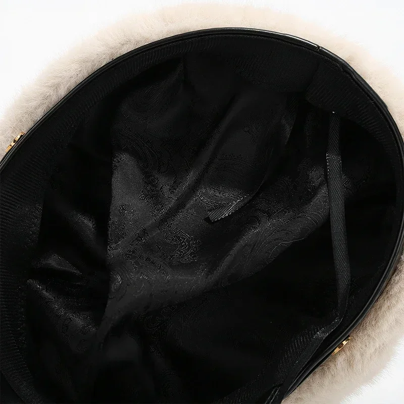Boina de pele de vison vintage feminina luxo versátil artista chapéu meninas senhora inverno quente cabeça grande boné octogonal aba dura bonés de esqui