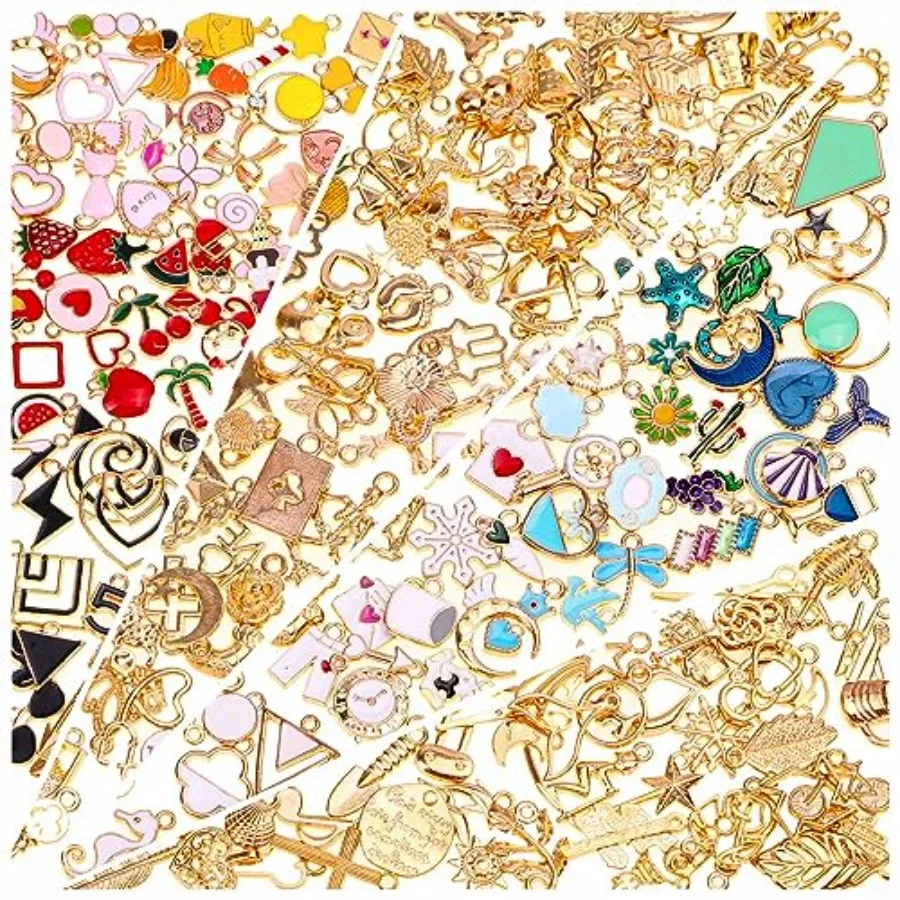 

200Pcs Charms for Jewelry Making, Assorted Wholesale Mixed Bulk Metal Earring Bangle Charms for DIY Necklace Bracelet Jewelry M