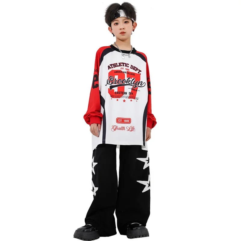 Jungen Hip Hop Sets Cooles Sweatshirt Star Street Dance Hosen Mädchen K-Pop Kleidung Kinder Jazz Kostüm Kinder Teenager Streetwear