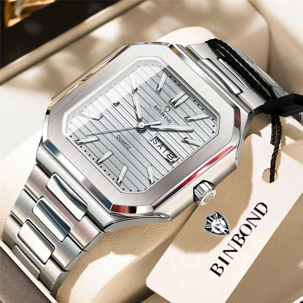 

Fashion Quartz Wristwatches New Luxury Brand Classic Stripe Gray Square Watch Men Gifts For Man Automatic Watches Mens Clock
