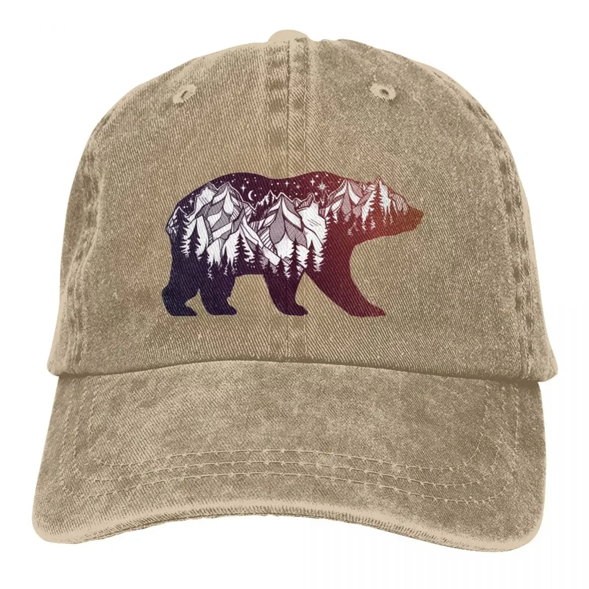 Moon Mountain Bear Denim Baseball Cap Cute Animal  Men Design Trucker Hat Fitted Retro Outdoor Sport Dropshipping Baseball Caps