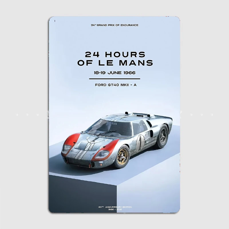 24 Hours Le Mans 1966 Poster Metal Plaque Wall Pub Home Wall Plaque Custom Tin Sign Posters Room Decor