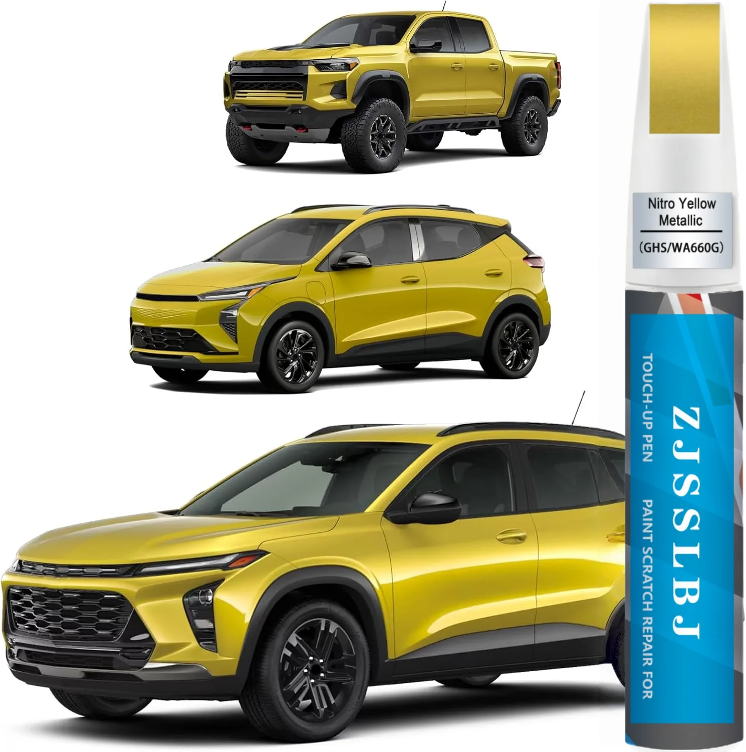 Car Touch Up Paint (Nitro Yellow Metallic(GHS/WA660G)) for Chevrolet, 2 in 1 Car Scratch Remover with Pen Tip and Brush