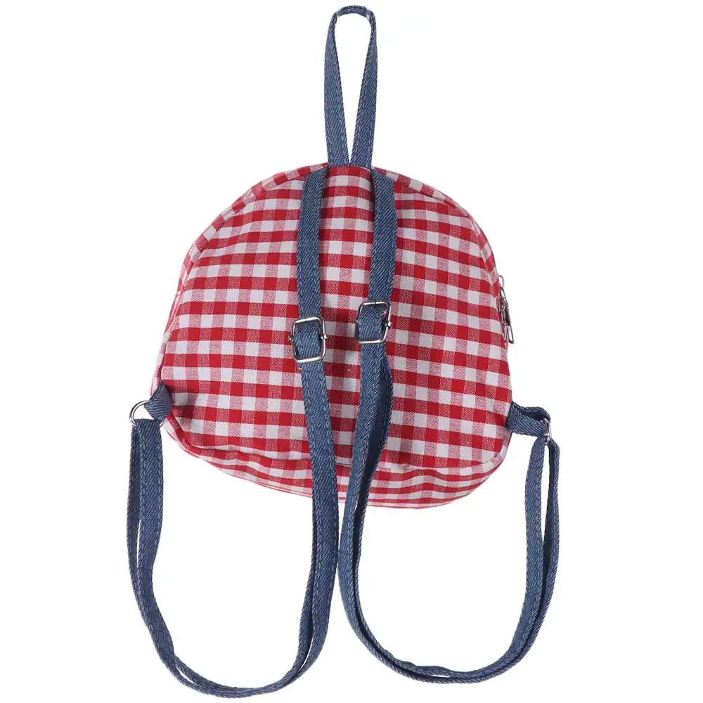 

Portable Cloth Lattice Backpack Bow Mini Denim Shoulders Bag Heart Plaid Knapsack Outdoor
