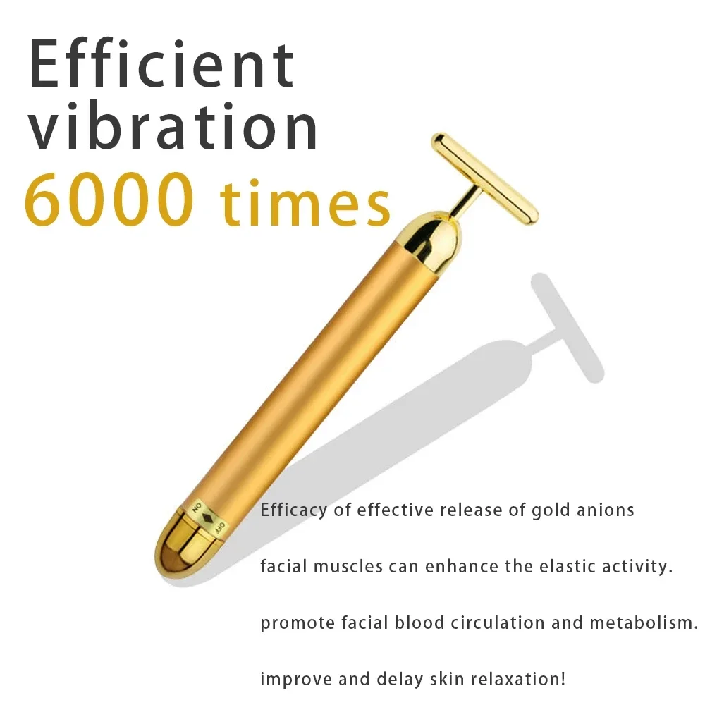 24k Gold Facial Wrinkle Lifting Wand Roller Vibrating Facial Massage Energy Wand Facial T-Shape Vibrating Beauty Tool Veya