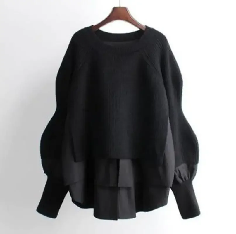 2021 Autumn and Winter New Fashion Sweater Women Pullover Long Sleeve Lantern Sleeve Round Neck Wild Loose Sweater