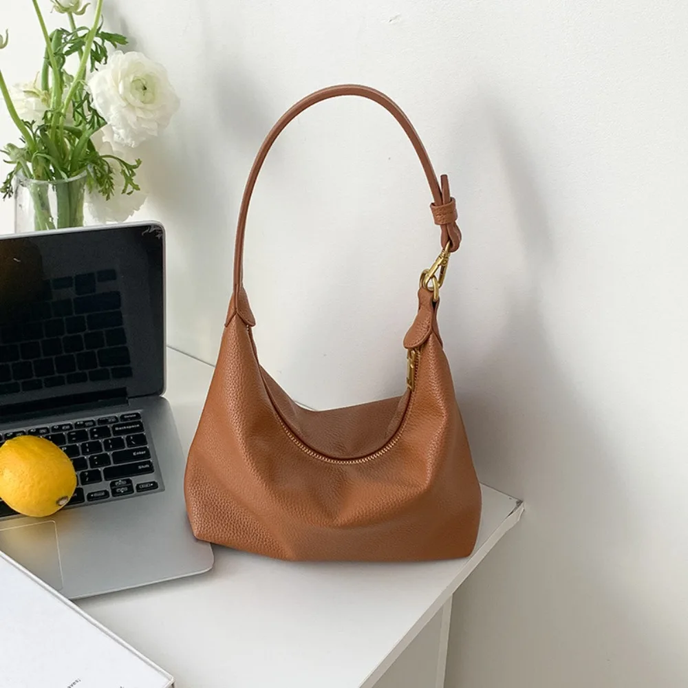 

Large Capacity PU Hobo Bag Korean Style Handbag PU Dumpling Bag Fashion Design Solid Color French Style Handbag Office Worker