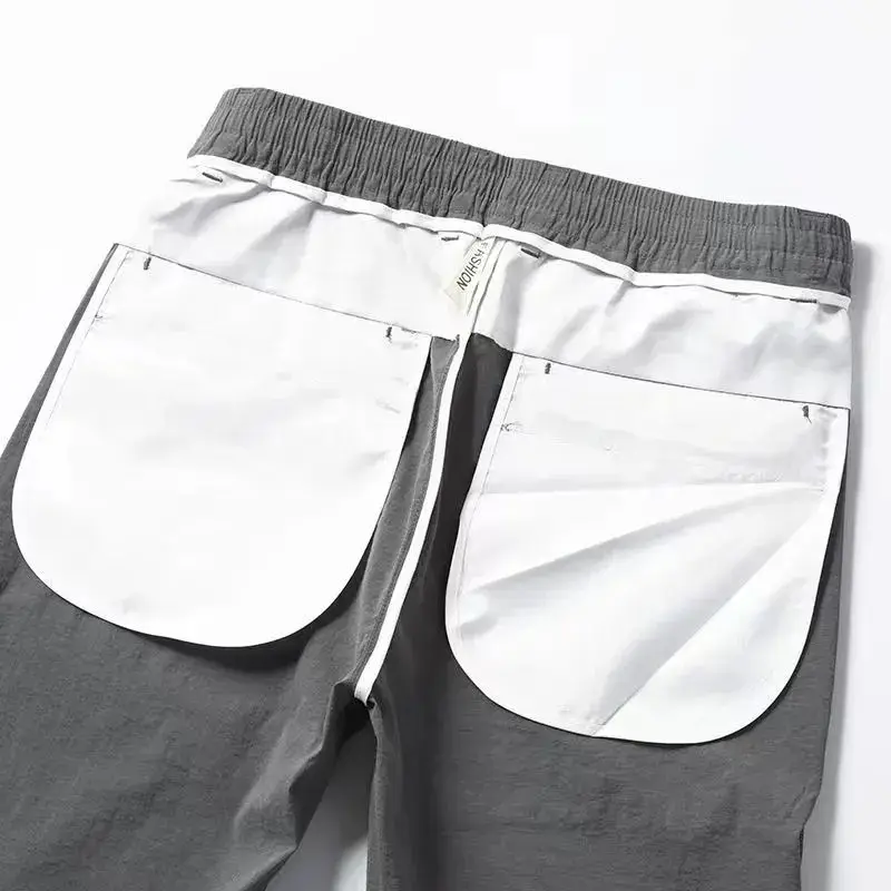 Male Clothes Fashion Solid Color Pockets Casual Pants 2023 Summer Casual Comfortable Elastic Waist Drawstring Trousers for Men