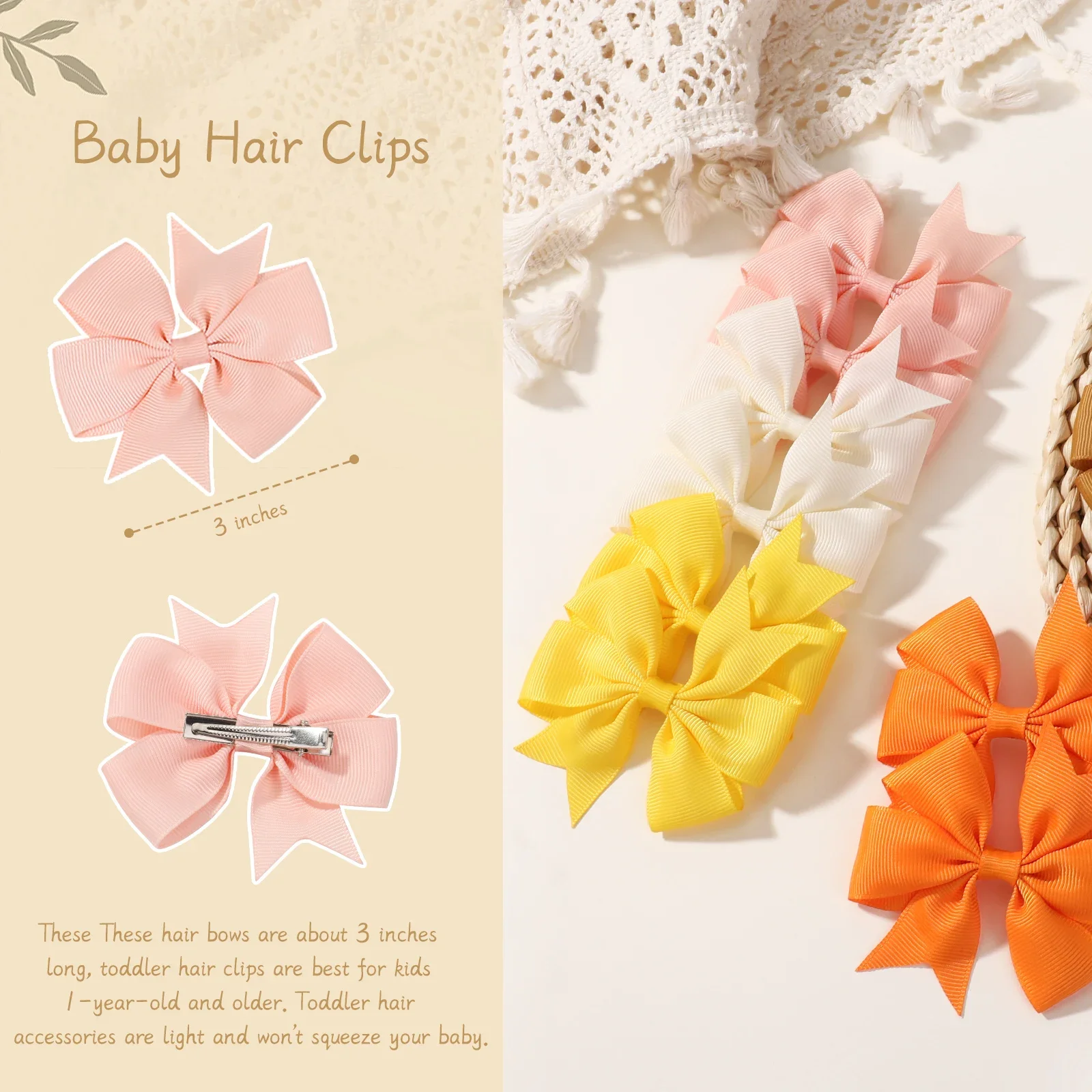 20pcs/set Sweet Random Candy Color Bow Hair Clip for Baby Girls Cute Ribbon Hairpin Kids Headwear Kids Hair Accessories Gifts