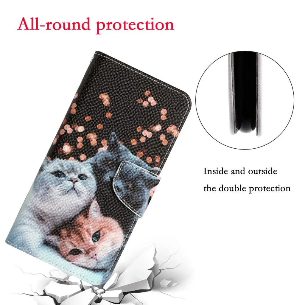 Leather Flip Phone Case For Xiaomi Redmi 9 9A 9C 9T Redmi Note 9 Pro Max 9T Cat Butterfly Painted Wallet Card Holder Book Cover