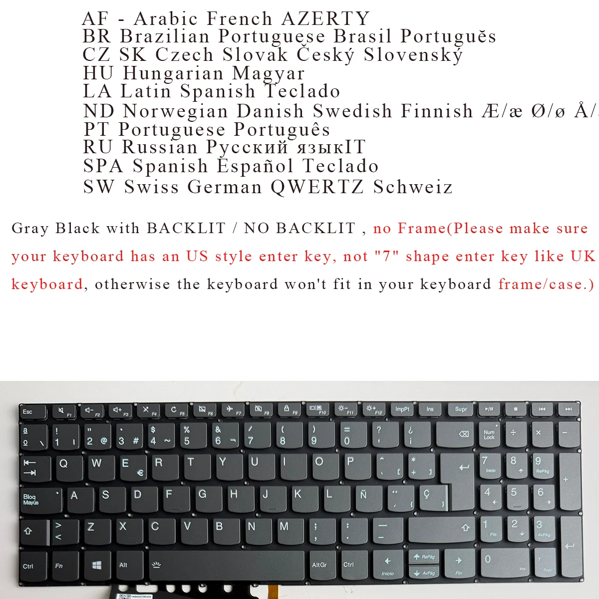 Teclado húngaro español ND portugués RU suizo A/BR CZ para Lenovo Ideapad S340-15IWL S340-15API S340-15IML S340-15IIL retroiluminado