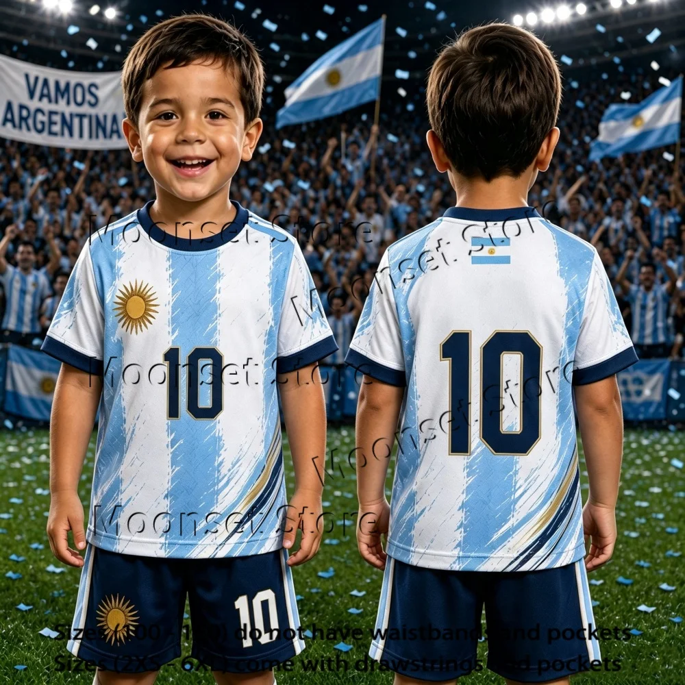 Unisex Kinder Argentinien Blau-weiß gestreift 10 # Fußball-Set Trikot-Set Atmungsaktives Sport-Oberteil Shorts Jugend-Fußball-Trainingsoutfit – Detail 6