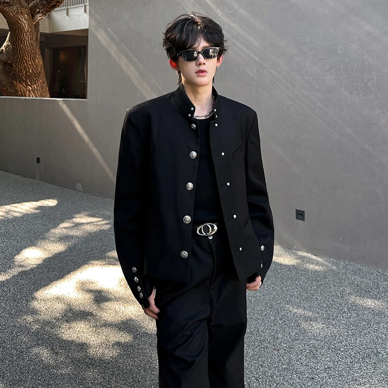 

New Chinese Sle Jaet Pad oulder Stand Collar Heavy Metal Button Men's Spring Autumn New Retro Trend Outerwear Coat