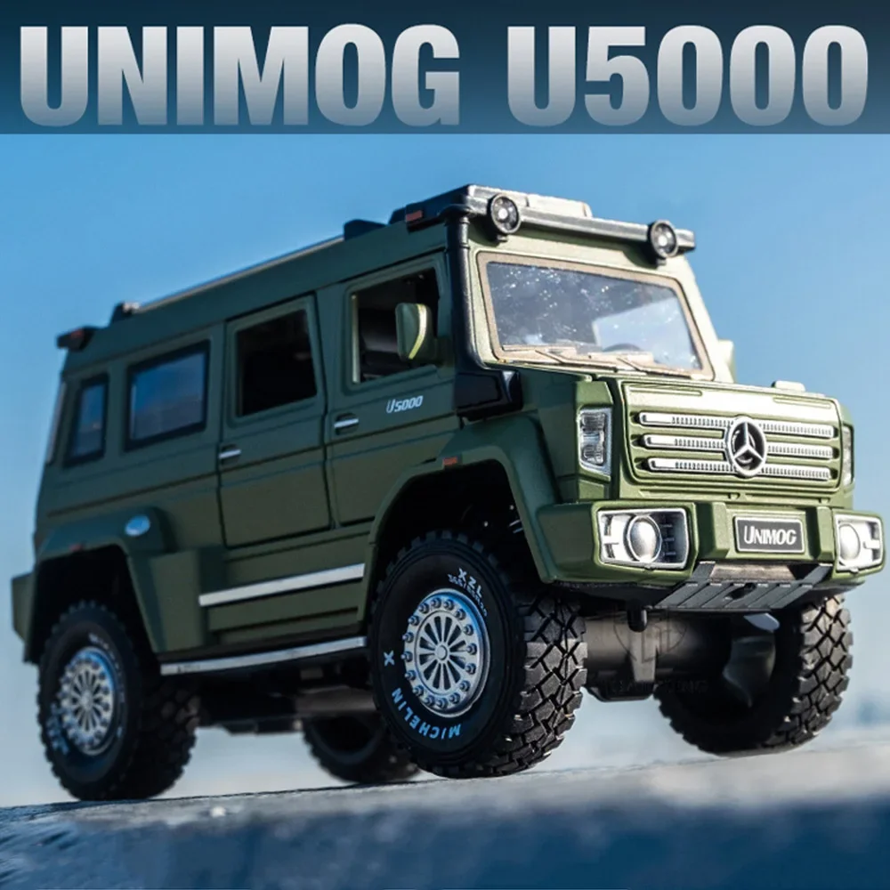 

1:28 литой под давлением игрушечный автомобиль, модель грузовика UNIMOG U500, металлическая модель, модель внедорожника с реальной реальностью, игрушки для мальчиков