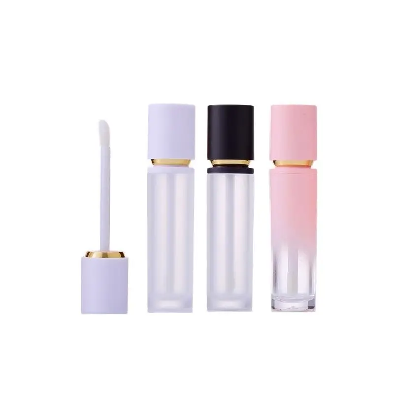 

Lipgloss Containers 8ML Round Lip Tint Oil Pink Bottle Black White Cap Clear Frost Cosmetic Packaging Lip Gloss Tube With Wand