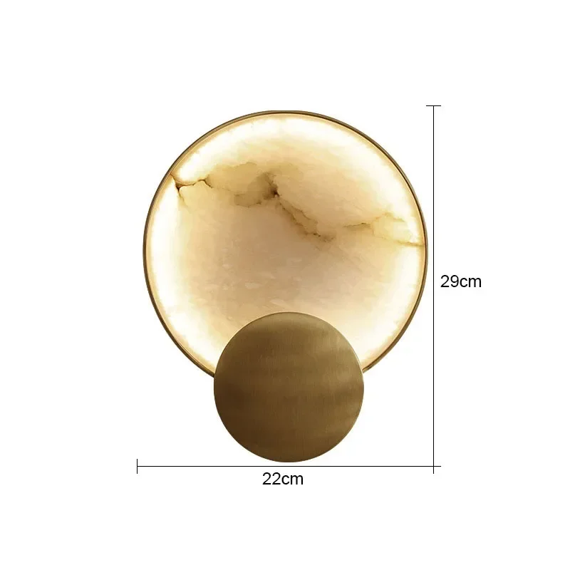 High-Grade Round Marble Wall Lamp Copper Indoor Lighting Living Room Bedroom Study Modern Minimalist Led Decor for Home