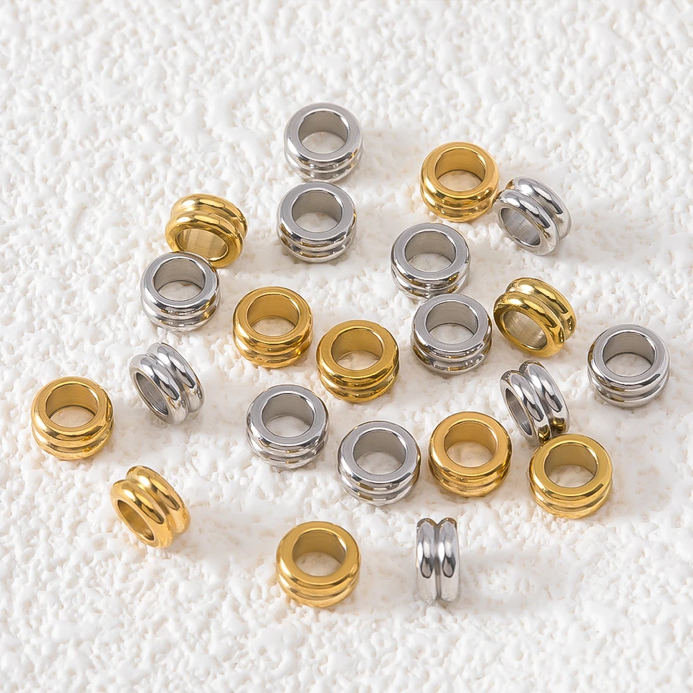 10pcs Stainless Steel Spacer Loose Bead Big Hole Beads Bamboo Drum Columnar Beads for DIY Bracelet Necklace Charm Jewelry Making