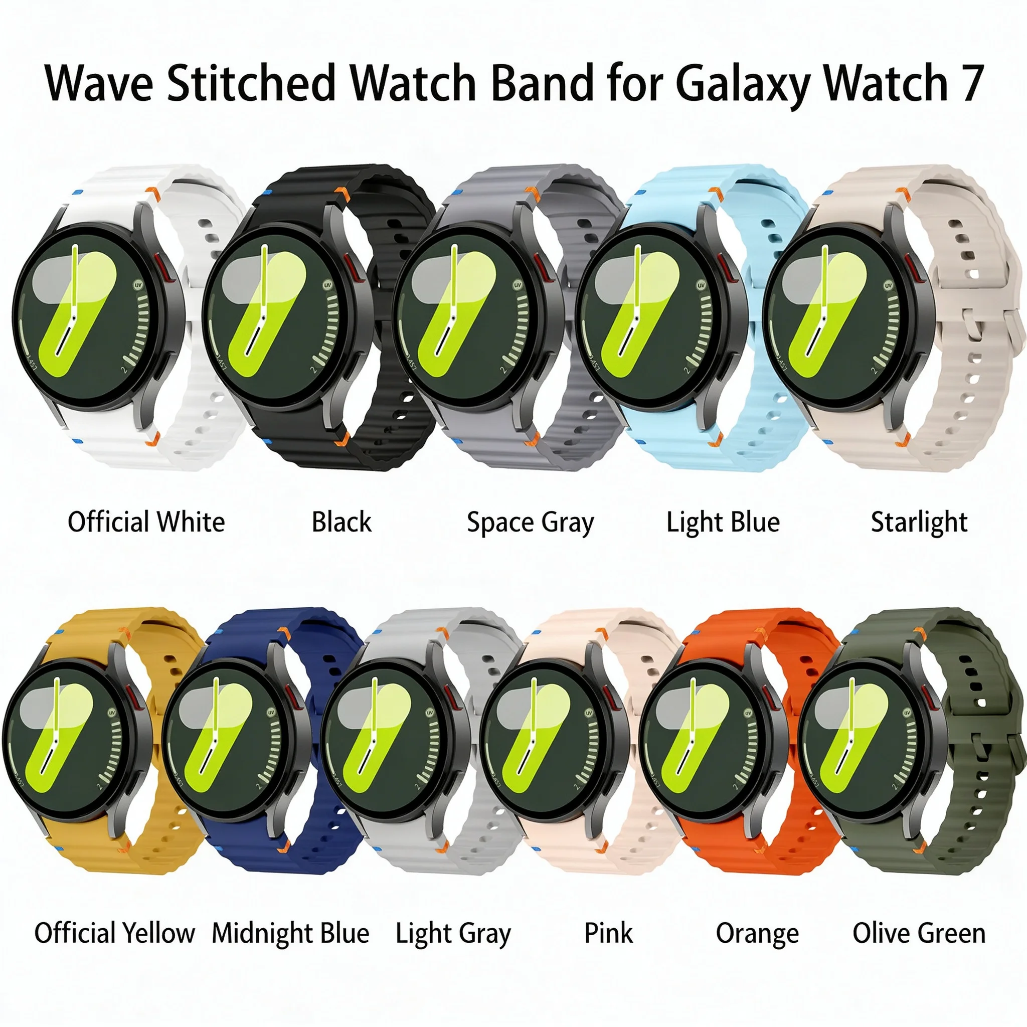 for Samsung Watch 7 Watch Band, Wave‑Stitched Sports Quick‑Release Watch Band, Durable construction, Reinforced stitching