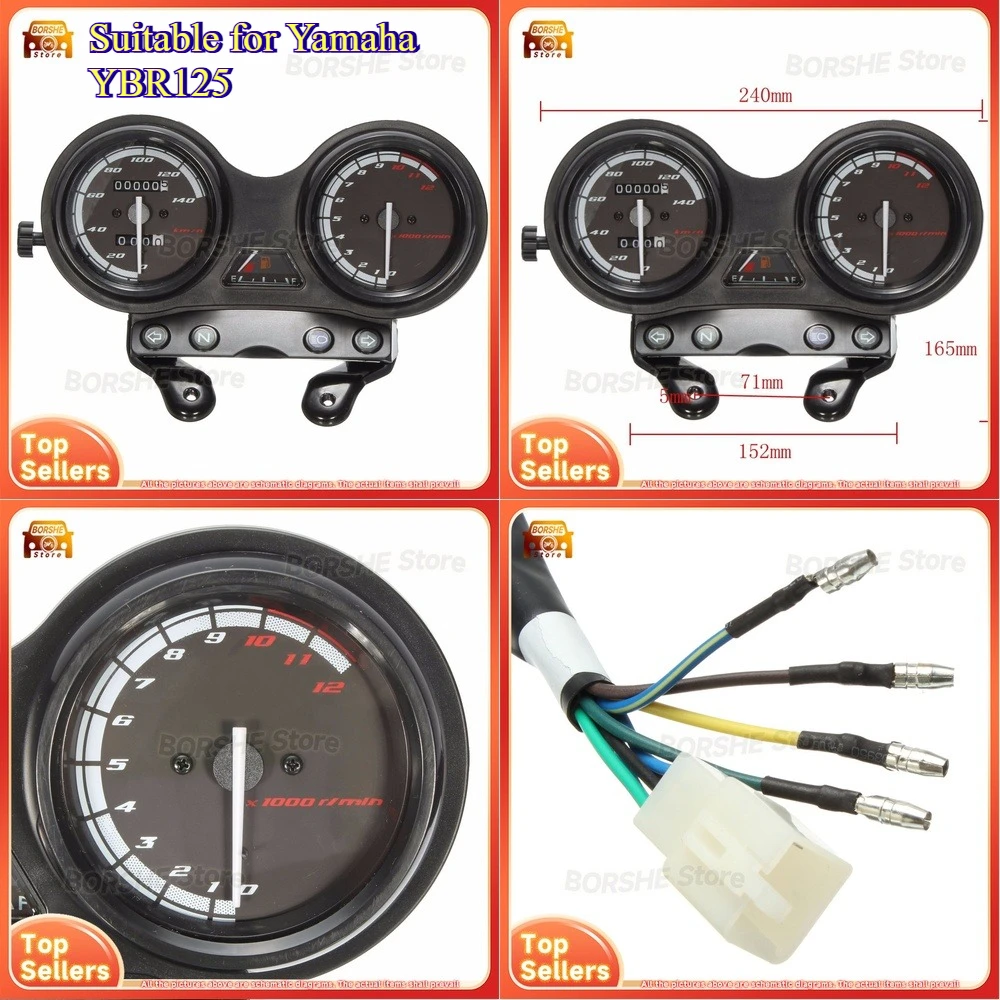 

2026 Motorcycle Speedometer Odometer Gauge Instrument Cluster Suitable for Yamaha YBR125 Universal Fit Motorbike Dashboard