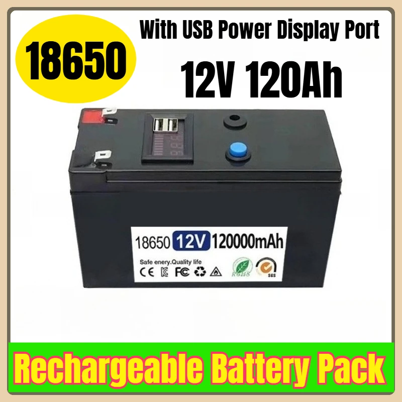 

12V 120Ah 18650 Rechargeable Battery Pack with USB Power Display Port