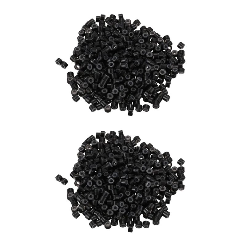 

1000 Pcs Black 5Mm Silicone Lined Micro-Ring Links Beads For I Stick Hair Extension Installation And Feathers