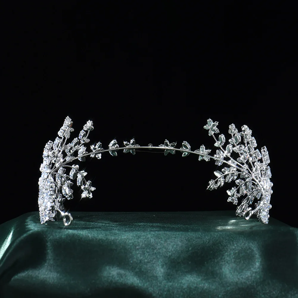 عقال الزفاف الفاخرة للعروس إكسسوارات الشعر زركونيا اللؤلؤ تاج العروسة للنساء حفلة موسيقية مجوهرات الزفاف هيرباند #3