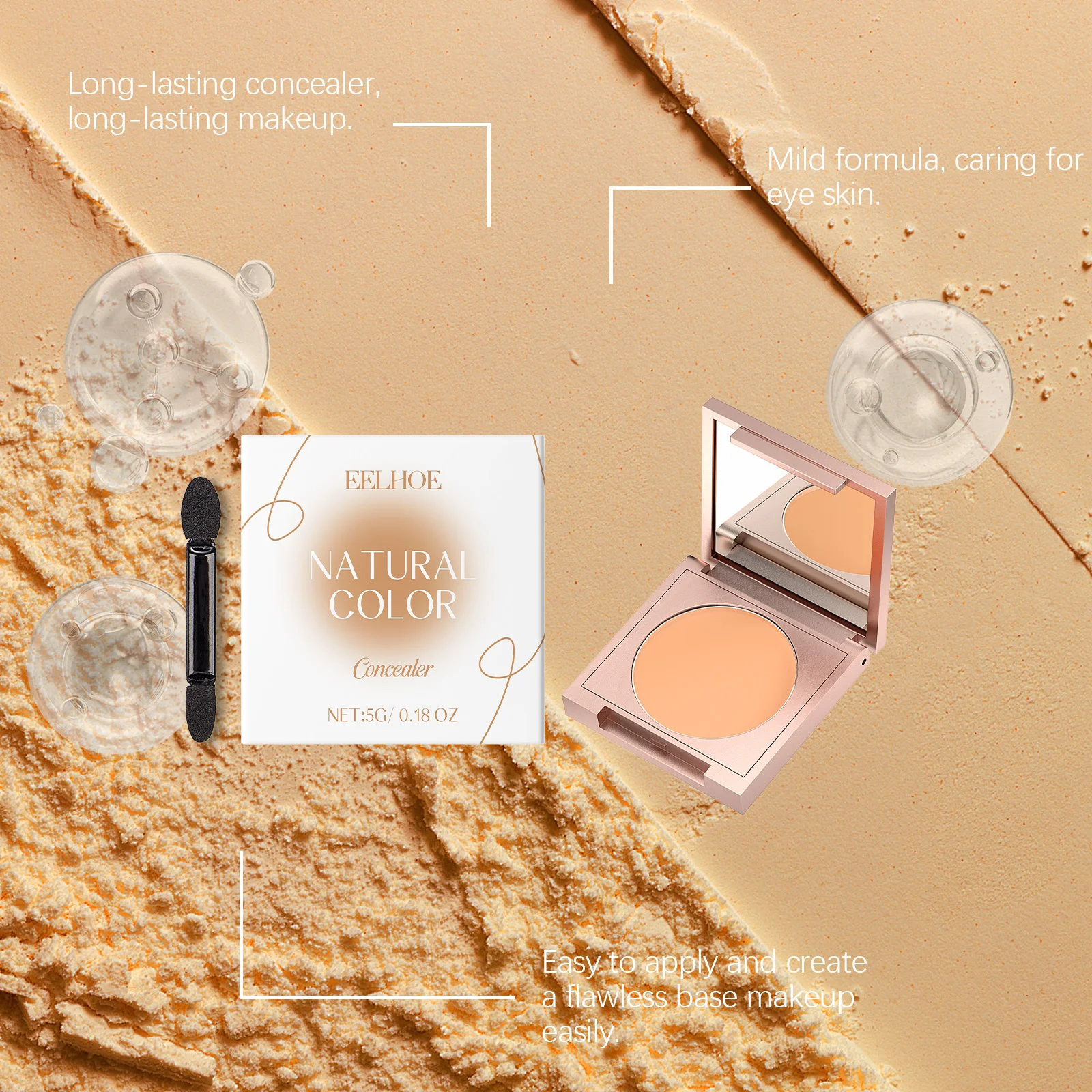 Full Coverage Concealer Long Lasting Waterproof Lightweight Matte Finish Under Eye Dark Circles Blemishes Makeup Brush Set