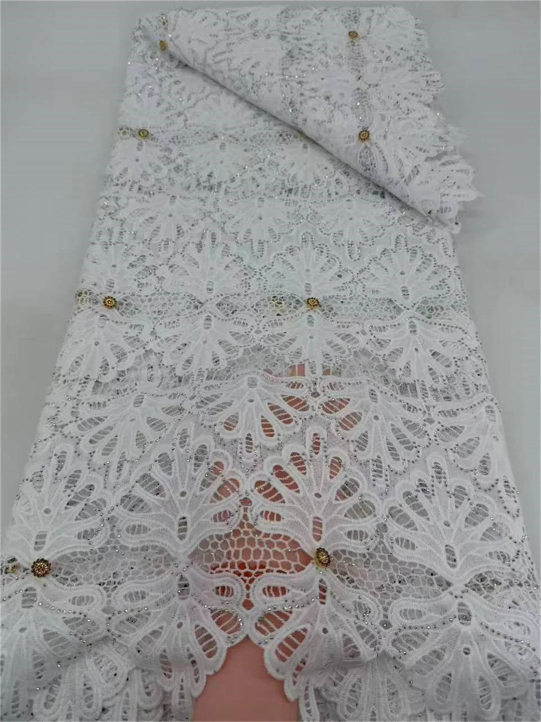 

New Design Stones Guipure Lace Embroidered Lace 2026 Water Soluble Cord Lace Fabric African Guipure Cloth Dubai Wedding Dress