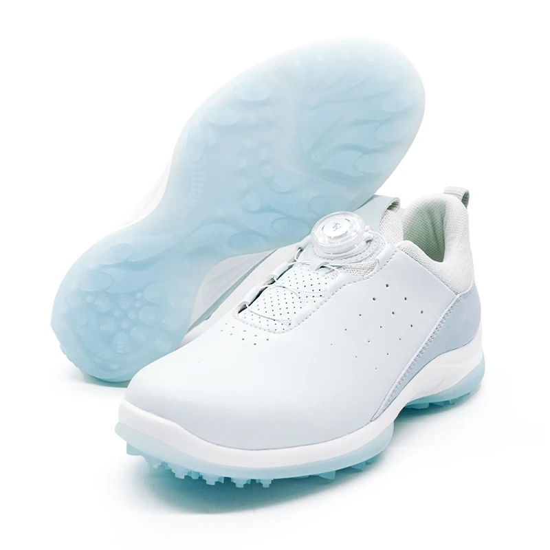 TTYGJ Women‘s Golf Shoes With Rotating Button Laces Waterproof Breathable Outdoor White Spikeless Sport Golfing Footwear