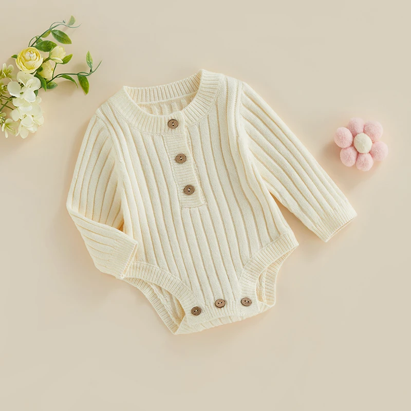 2022-10-06 Lioraitiin 0-24M Infant Baby Girl Knit Autumn Bodysuit Long Sleeve Crew Neck Solid Fall Winter Jumpsuit