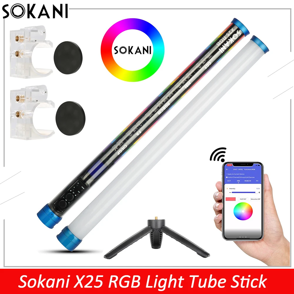 Sokani – Tube lumineux LED X25 RGB bicolore, contrôle par application, éclairage pour vidéo, CTT, photographie, YouTube, Tiktok