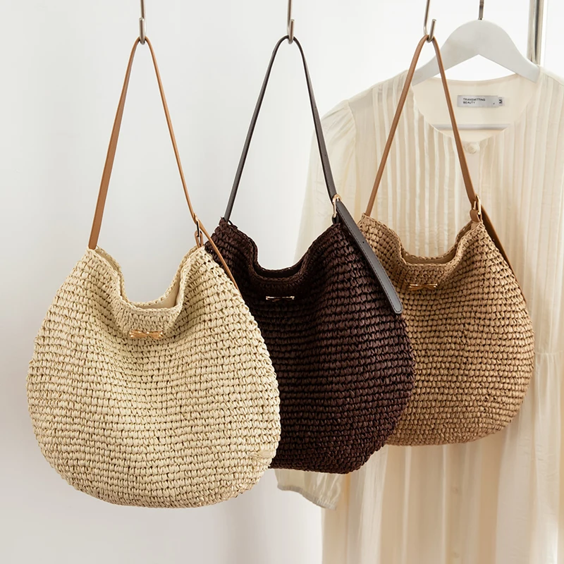 

Straw Woven Crossbody Bag for Women 2026 New Simple Shoulder Tote Bag Handwoven Casual Daily Beach Bag Versatile Purses