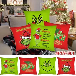 4pcs Christmas Pillow Covers 18x18 Inch Pillowcases Christmas Throw Pillow Covers Farmhouse Decor for Sofa Couch Xmas Decoration