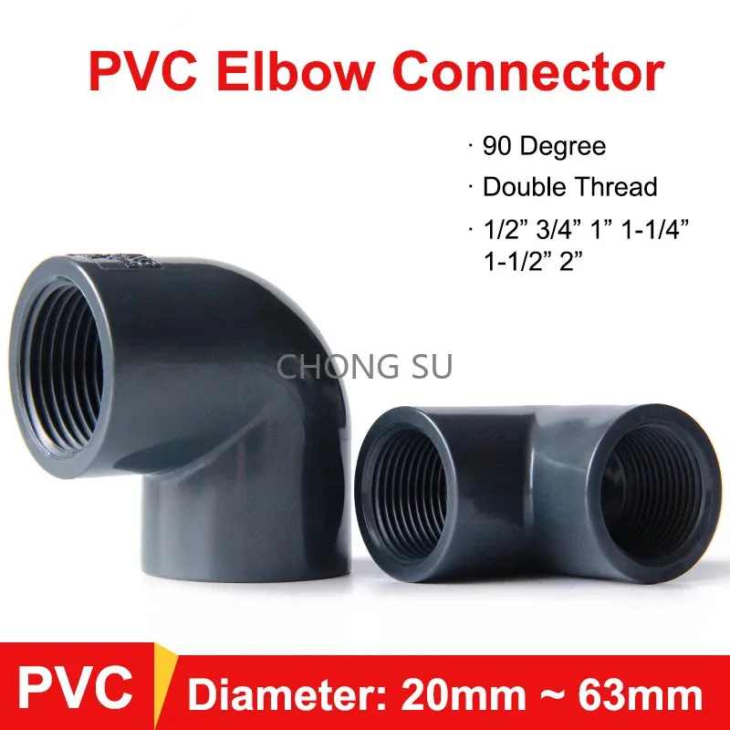 

1/2" 3/4" 1" 1-1/4" 1-1/2" 2" BSP Double Female Thread 20/25/32/40/50/63mm 90 Degree Elbow Connector Dark Grey PVC Pipe Fitting