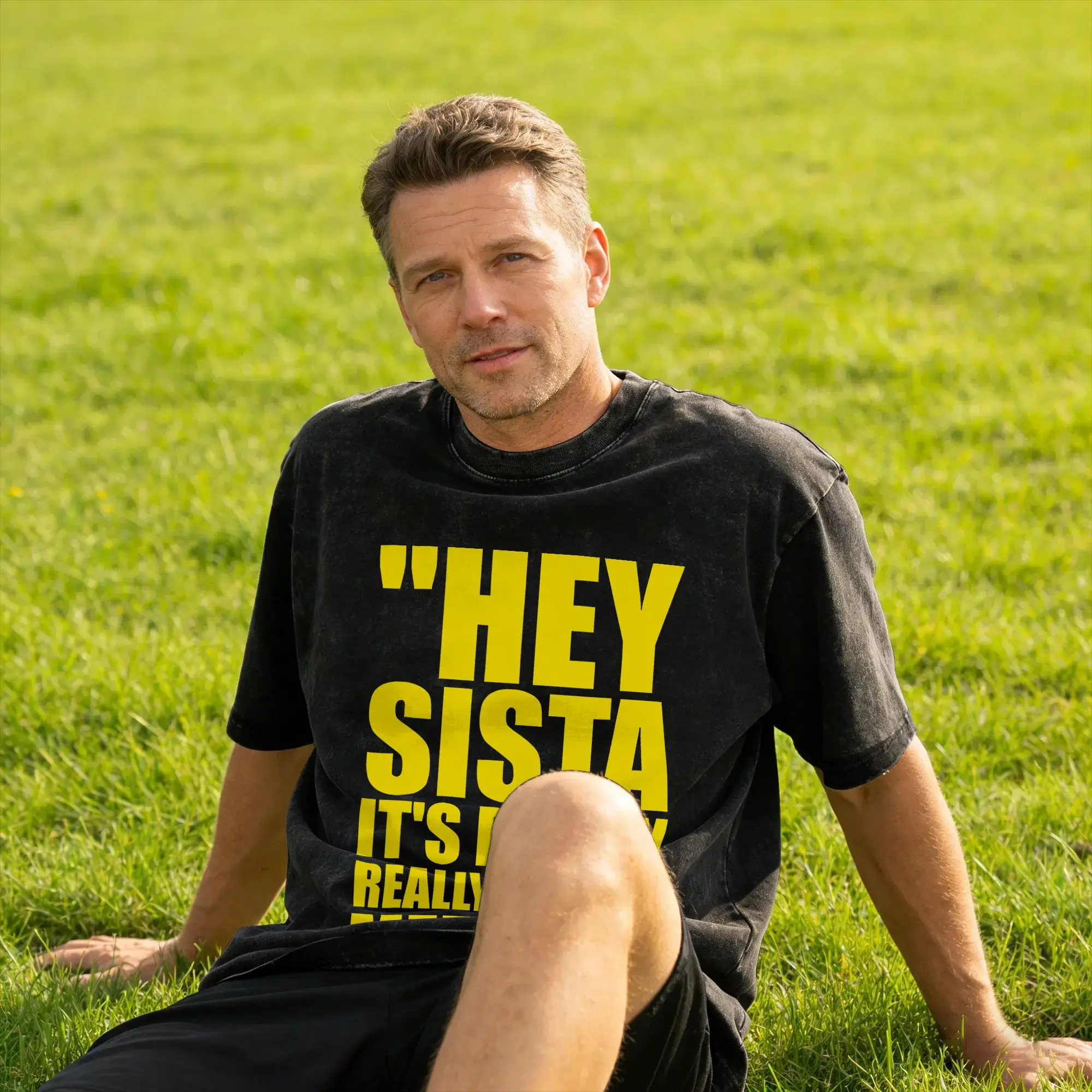 Hey Sista It's Really Really Nice to Meet ya Retro Quote Washed T Shirt Men  Aesthetic Cotton T-Shirts Summer O-Neck Tees