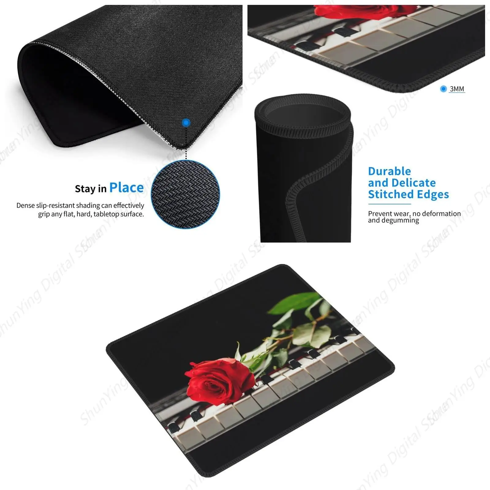 Red Rose Piano Printed Mouse Pad Anti Slip Rubber Gaming Mouse Pad Suitable For Computers Laptops Offices 18*22cm