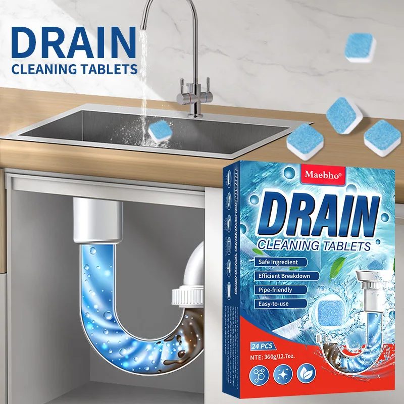 

Drain Cleaning Effervescent Tablets Pipe Unblocker for Kitchen Sink & Bathroom Drain Fast-Dissolving Sewer Maintenance Solution