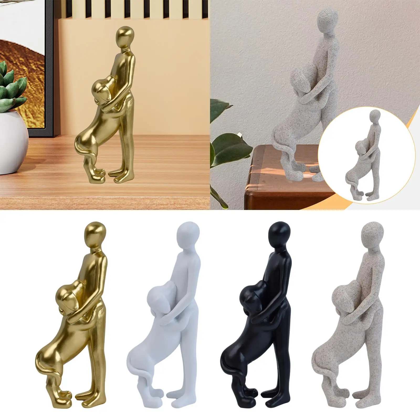 Man with Dog Figurine Statue Desktop Decoration Accessory for Pet Owners Meaningful Emotional Bond Sculpture 2.5x1.7x6.7inch