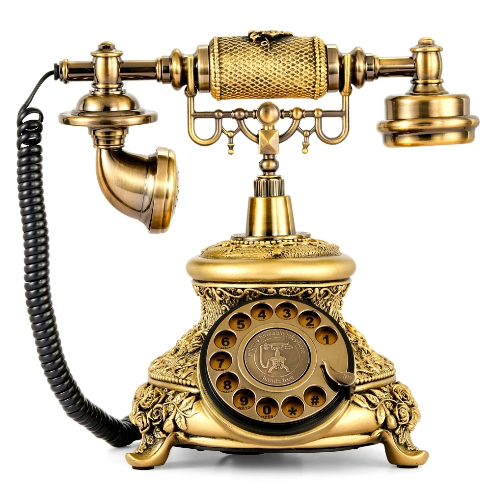 Antique Style Corded Telephone Retro Bronze Rotary Dial Phones Vintage Old Fashion Home Office Desktop Telephone Business Gifts
