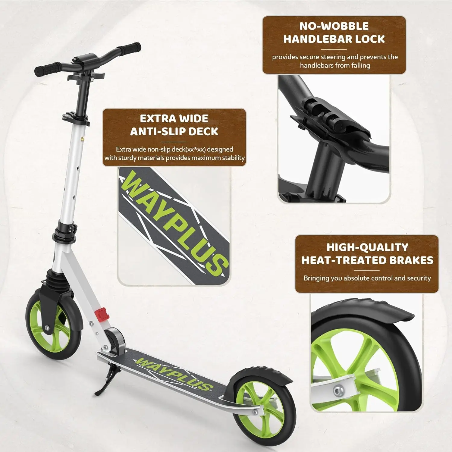 Kick Scooter para mayores de 6 años, niños, adolescentes y adultos Carga máxima de 240 libras Ruedas grandes plegables y ligeras para niños, adolescentes y adultos, 8 pulgadas