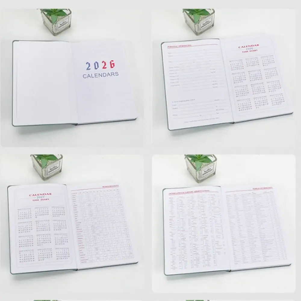 

2026 365 Days Efficiency Notebook Yearly Schedule English Version Office Work Planner Leather Cover Texture PU