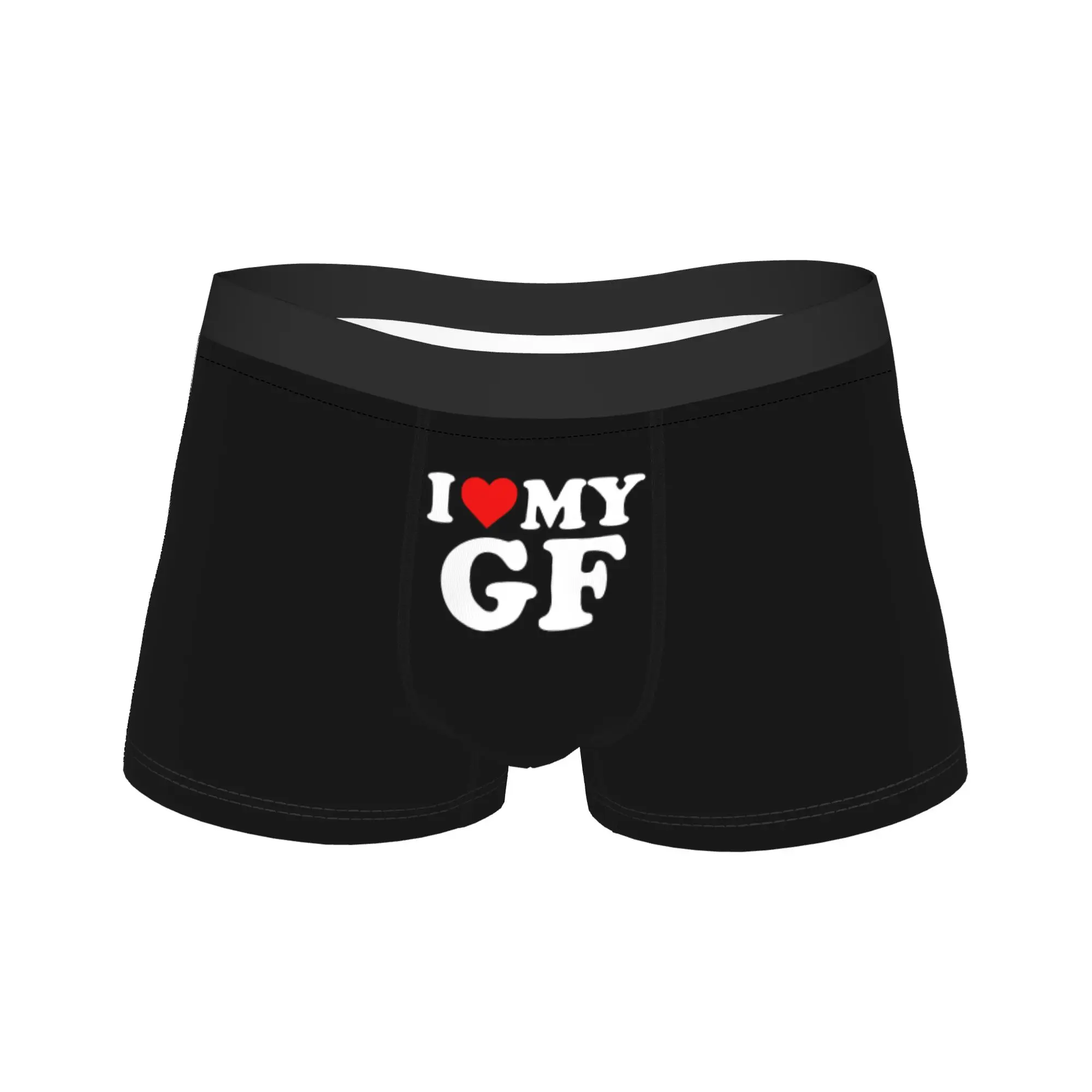 I Love My GF Girlfriend With Heart Underwear  Elastic Panties Design Boxer Brief For Males 3D Pouch Plus Size Boxershorts