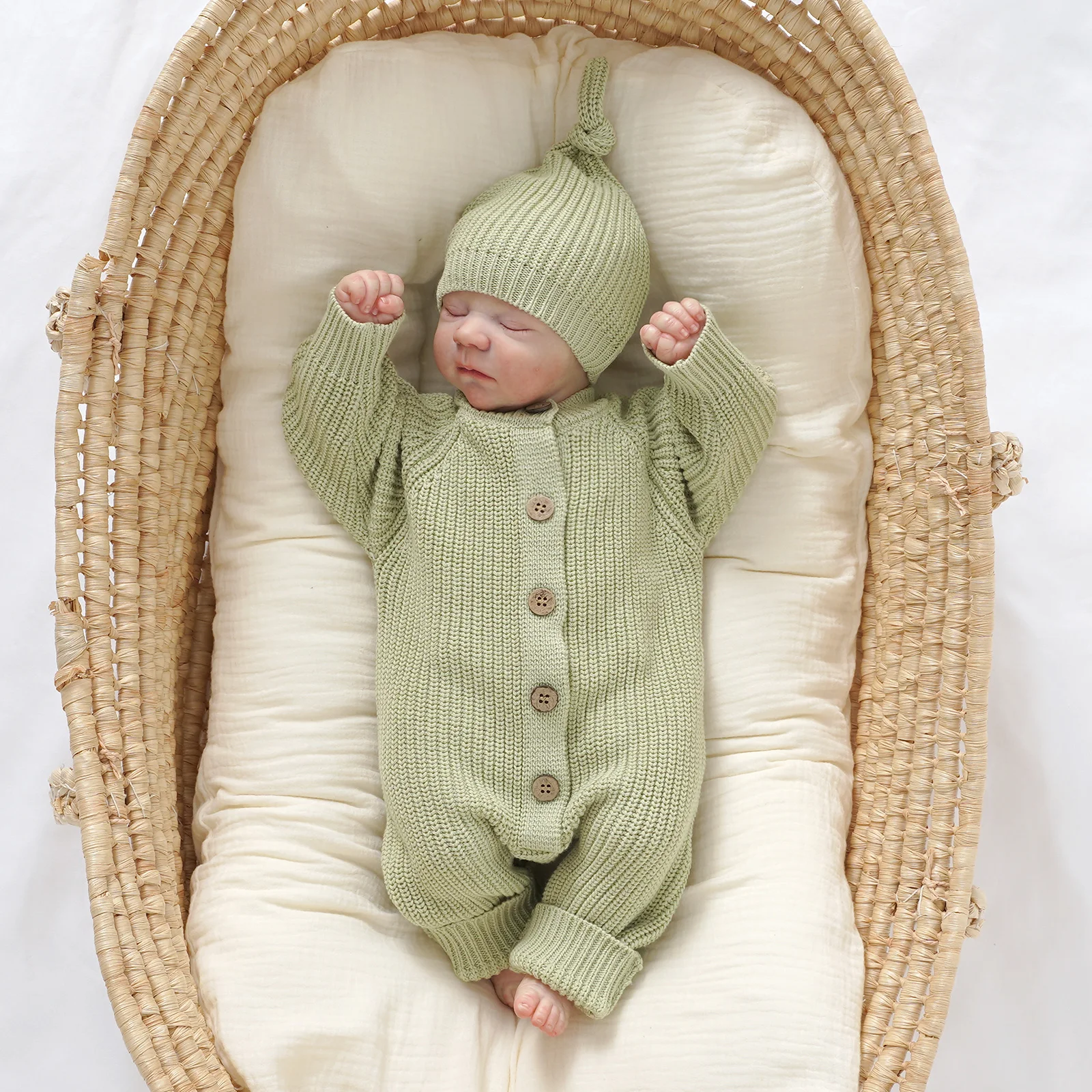 Baby Romper Cotton Newborn Infant Knitted Jumpsuits Hats Outfits Sets Long Sleeve Toddler Playsuits 2pcs Children's Clothes 0-1M