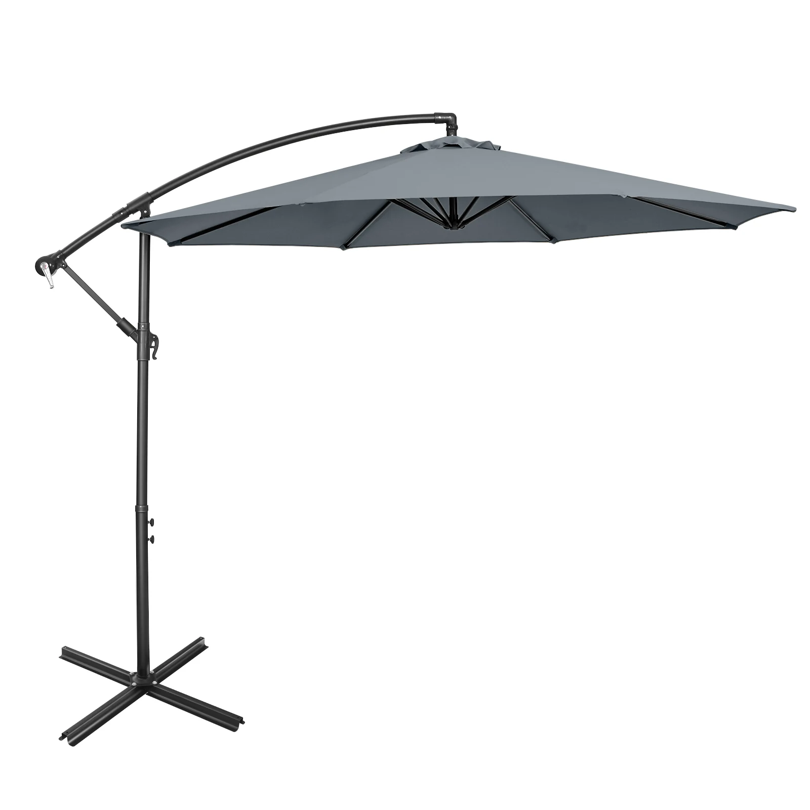 

10 FT Patio Offset Umbrella w/8 Ribs Cross Base Tilt Grey