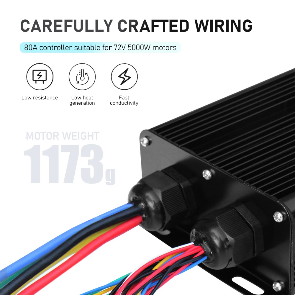 72V 80A Square Wave Controller Electric Vehicle Controller Compatible with 5000W Motor for Mountain Bike Scooter Modification